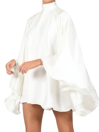 Women's White Mini Backless Dress With Long Ruffled Sleeves 2025 Summer Spring New Elegant Party Mini Dress Woman, Drestiny, Dresses, Mini Dresses, Long Sleeves, White, S, M, L, XL, XXL, United States, USA, Australia, New Zealand, United Kingdom, UK, white backless mini dress, short white open back dress, mini white summer dress backless, white party dress backless short, sexy white mini dress open back, shopdrestiny.com
